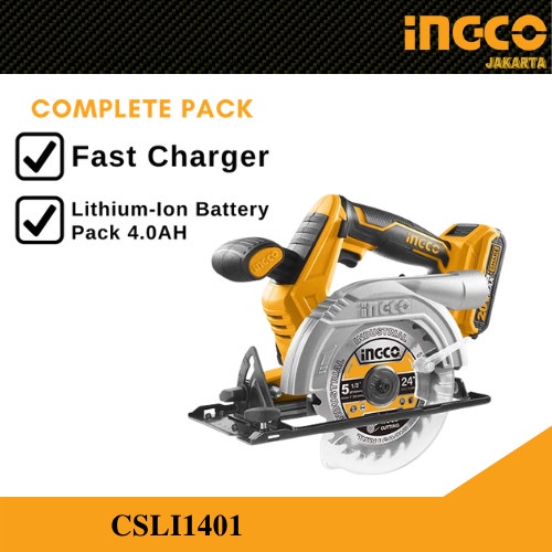 MESIN CIRCULAR SAW CORDLESS 20V PACK 4.0AH INGCO CSLI1401 GERGAJI