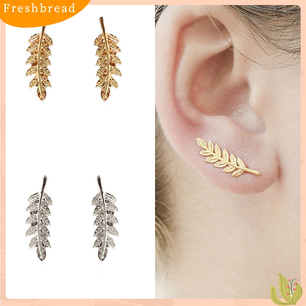 [Fresh] Anting Tusuk Motif Daun Hias Berlian Imitasi Elegan untuk Wanita / Pesta