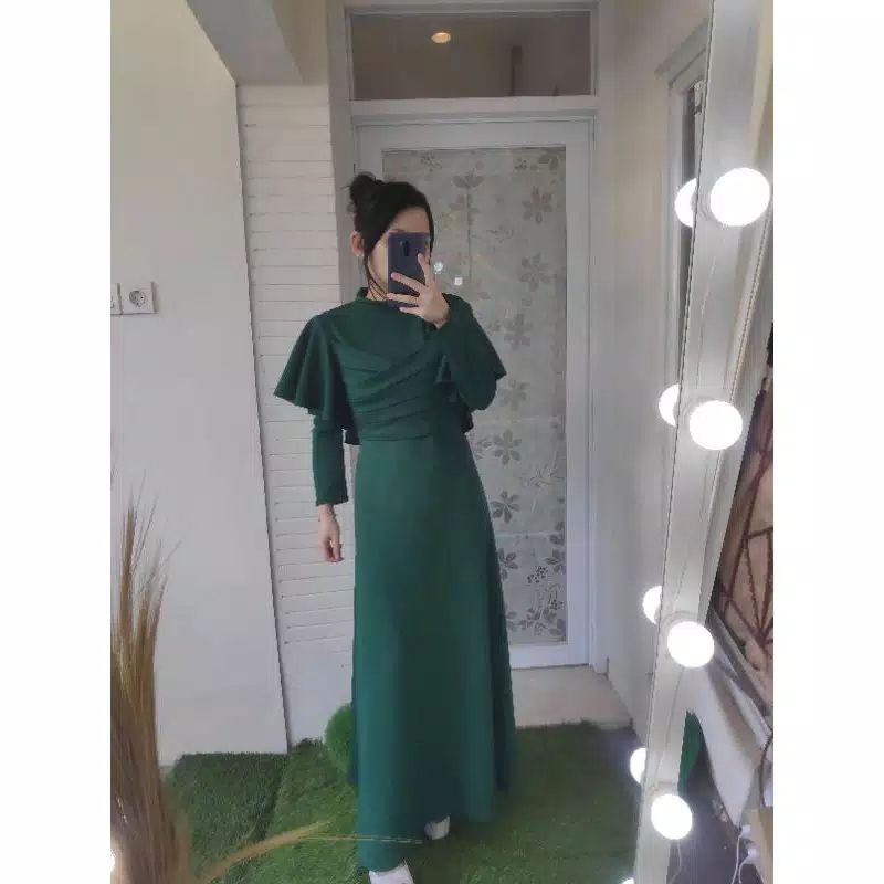 GAMIS Dress 70734 TITANIUM SCUBA Fashion Muslim CLARA RANA MAXI prewed gamis Prewedding dress muslim-HIJAU SUPER