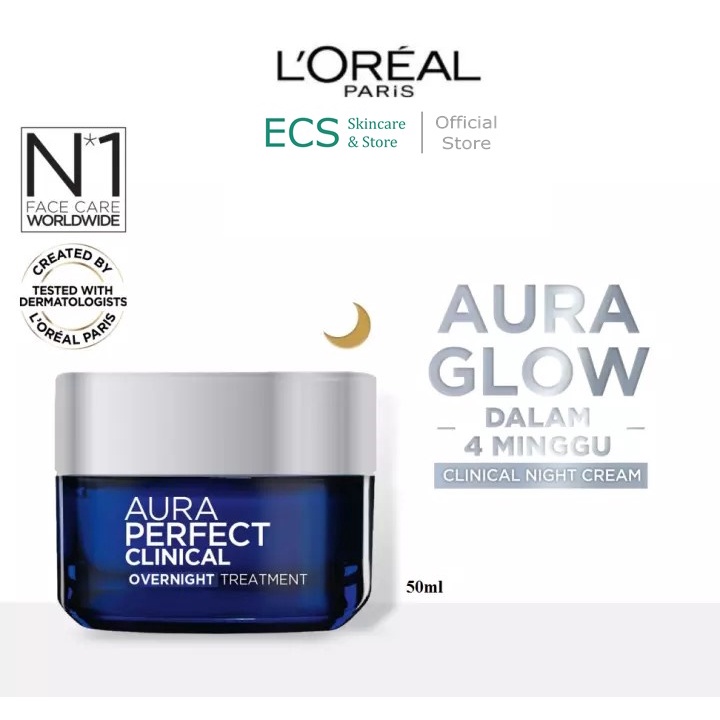 LOreal Paris White AURA Perfect Clinical OVER NIGHT CREAM 50ml - L'oreal Menghilangkan Flek Wajah Krim Malam - L'OREAL Skincare putih Glowing BPOM