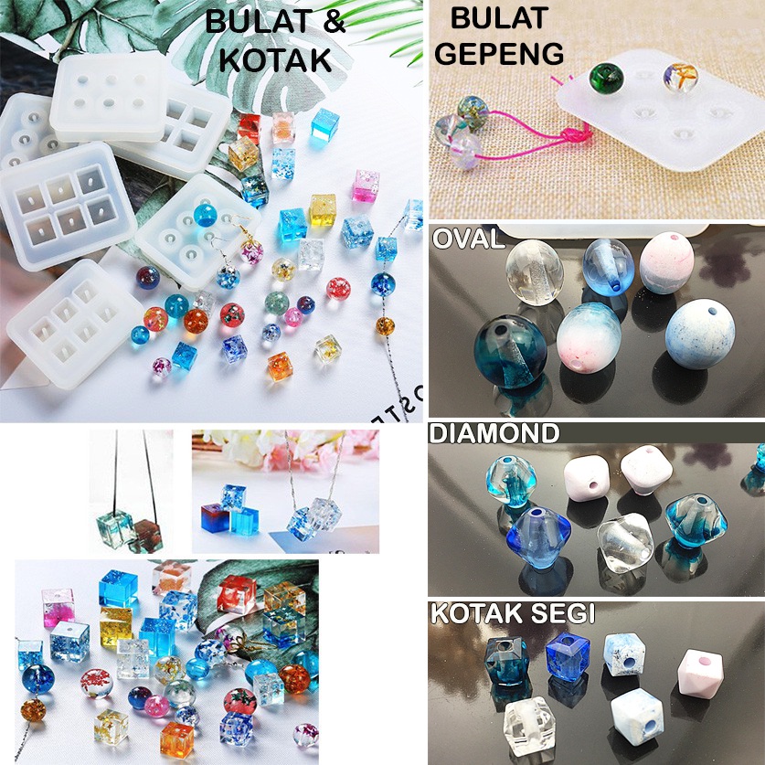 Cetakan Resin Kotak Bulat Oval Set Monte Mote Manik Cetakan Beads Bead Mold Silicone Aksesoris MLD18