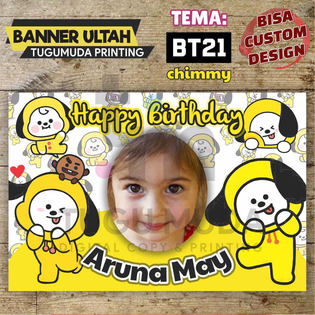 Cetak Banner|Spanduk|Backdrop Ulang Tahun/Ultah Anak - BT21 CHIMMY