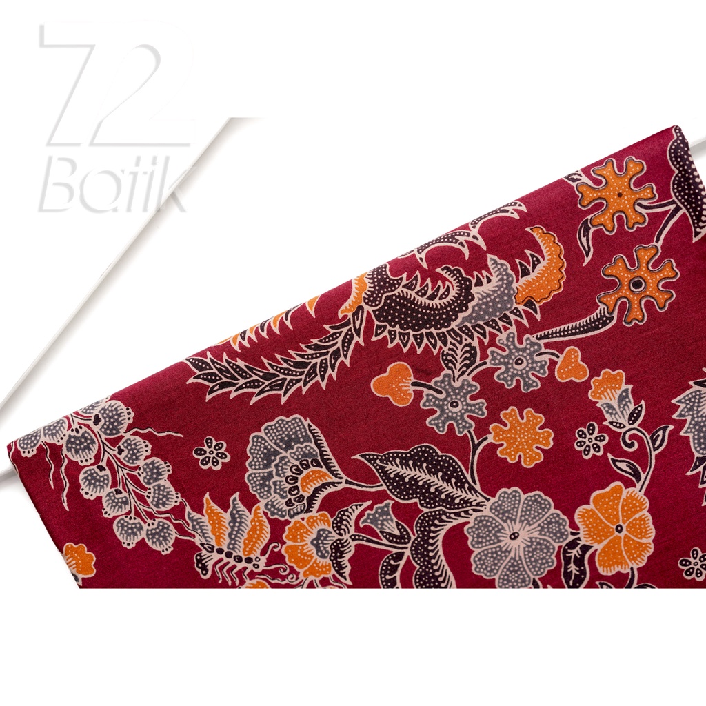 KAIN BATIK PREMIUM Bahan Katun Motif Tresno Asih Warna Merah Orange Hitam 723312 Cap 72 Jarik Jarit Samping Kebat Panjang Batik Katun Modern Premium Bahan Seragam Batik Pernikahan Kantor Keluarga Murah Kamen Jadi Batik Bali Lembaran