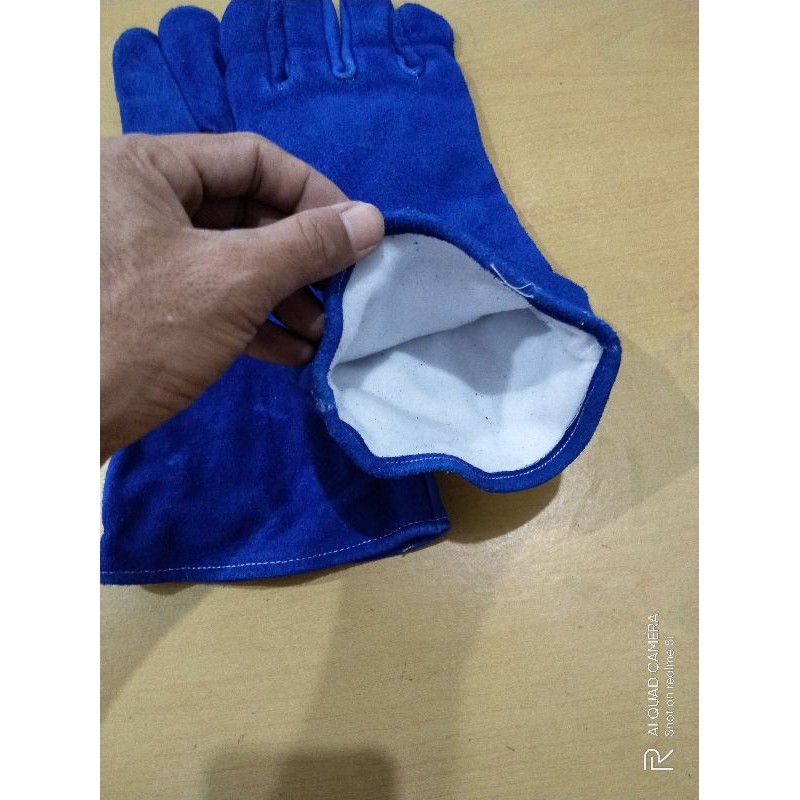 Sarung Tangan Kulit Las/Sarung Tangan Welding  biru 14 inch