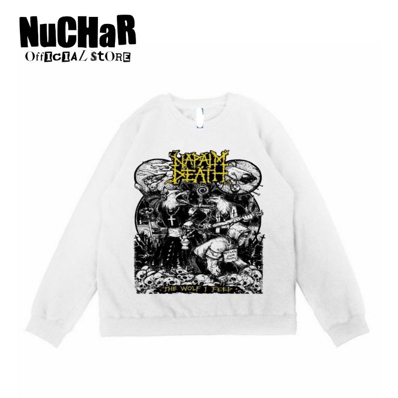 CREWNECK SWEATER NAPALM DETH - BAND HARDCORE PUNK SWEATSHIRT JACKET - OVERSIZE PUTIH JAKET PRIA WANI