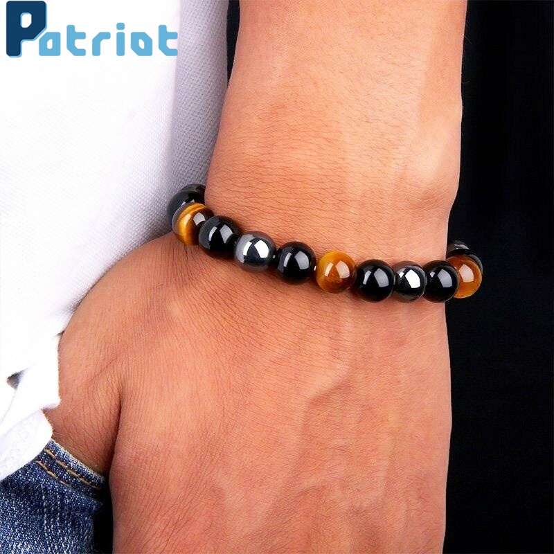 [ Unisex Natural Obsidian Adjustable Stretch Beads Bracelet][tress Relief Healing Chakra Yoga Bracelet  ]