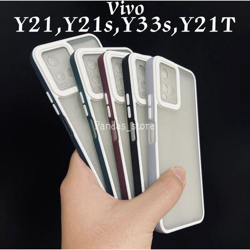 Pro Hybird Vivo Y21, Y21s, Y33s, Y21T, Y21A Softcase Halus dan Elegan / Pinggiran Garis Putih Keren (Pandas)