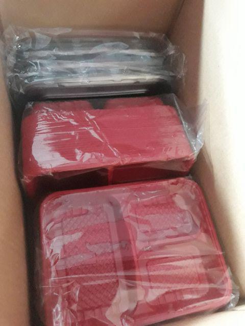 Tray Mika Bento Sekat 3 Merah Lunch Box Kotak Makan