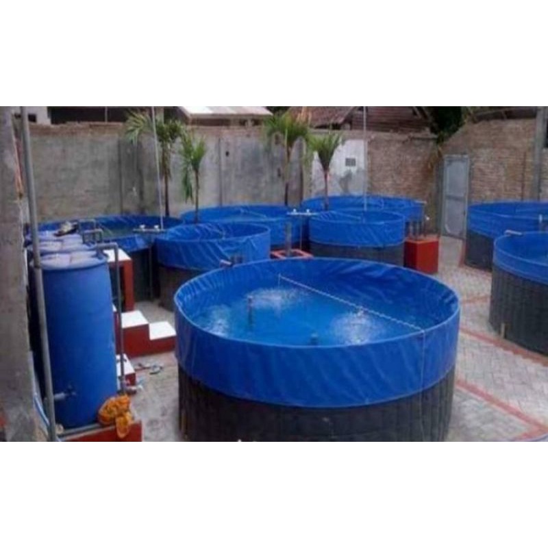 kolam terpal bulat fullset kerangka + pipa pembuangan