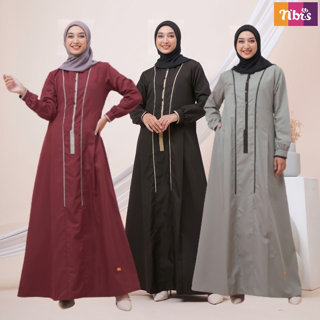 GAMIS NBRS NBC 022 22 BY NIBRAS FASHION DRESS BAJU BUSANA MUSLIM WANITA BUSUI POLOS WARNA MAROON MAR