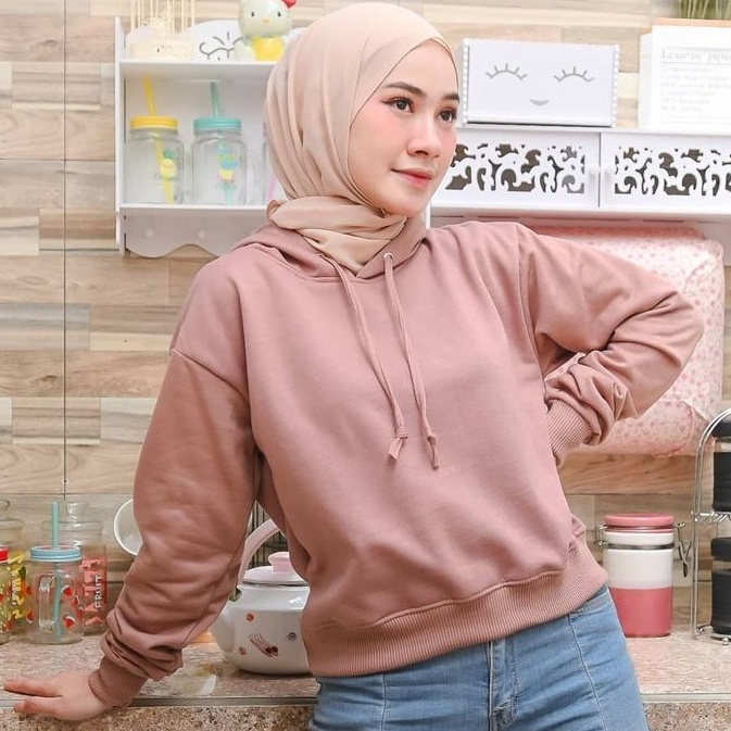 Sweater Hoodie Crop Wanita Terbaru - Plain Hoodie - Bahan Fleece - Allsize