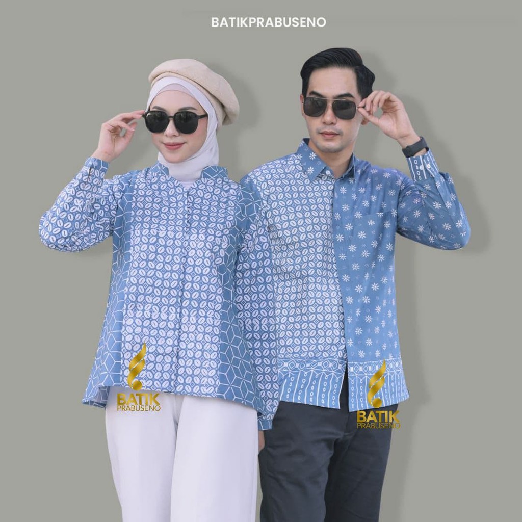 Pramusita Dwikora Hem Baju Kemeja Batik Pria Wanita Lengan Panjang Slimfit Ori Prabuseno Couple Cewe