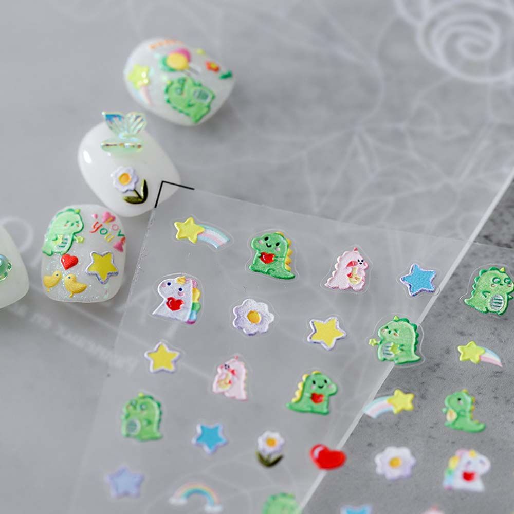 Mxbeauty Stiker Kuku Ultra Tipis Motif Kartun Dinosaurus / Bunga Warna-Warni 5d Untuk Dekorasi Nail Art / Manicure Diy