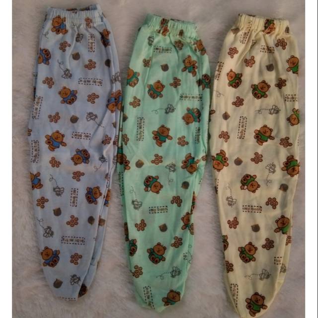 3 pcs Celana Panjang bayi newborn / Celana Bawahan Bayi Bahan Double Katun Warna Motif  Tutup Kaki