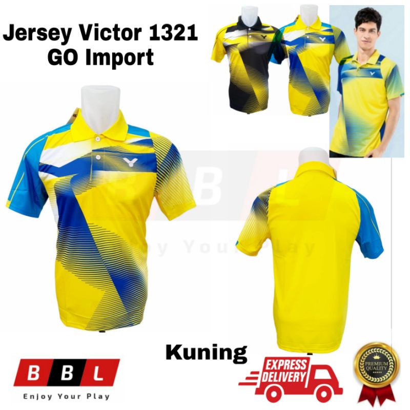 Kaos Badminton Berkerah Polo Victor 1321 Kuning Grade Ori import Kaos bulutangkis Lining murah Jerse