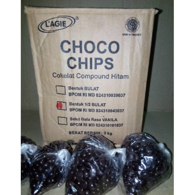 

Choco Chips L'agie 1/2 Bulat Repack