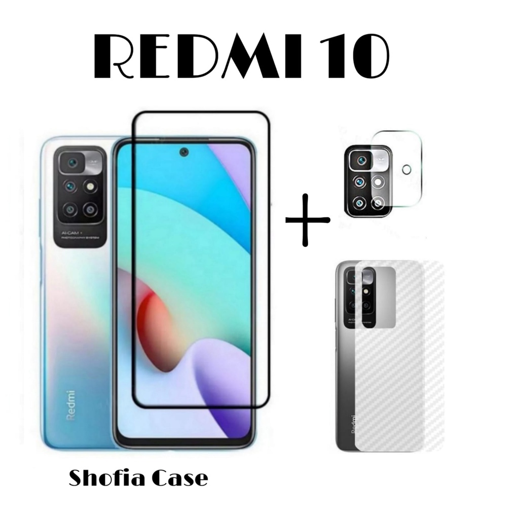 PROMO 3IN1 TEMPERED GLASS REDMI 10 10 PRIME ANTI GORES KACA FULL LAYAR