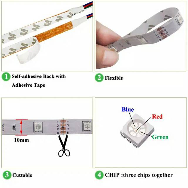 Lampu Strip LED RGB 2835 Panjang 5m Fleksibel dengan Remote Control+ bonus Adaptor