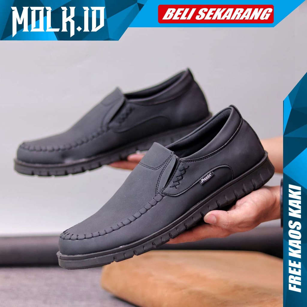 MOLK Sepatu Formal Pantofel Hitam Kerja Kantor Kulit Sintetik