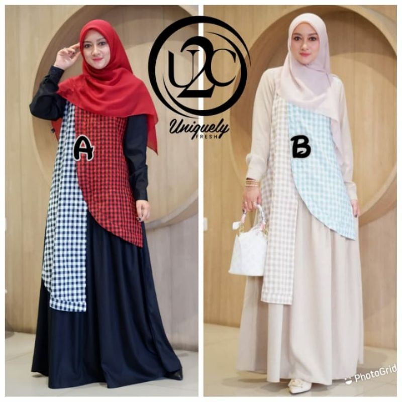 ghania dress by boutique u2c linen madina mix square import katun gamis kotak kotak