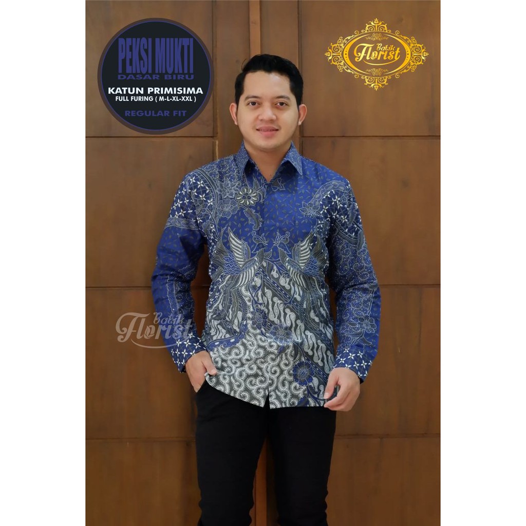 PEKSI MUKTI BIRU Kemeja Batik Pria Full Furing Bahan Katun Primisima