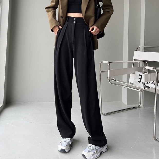 celana kulot wanita casual longgar korean style highwaist straight pants import celana hitam trousers wanita