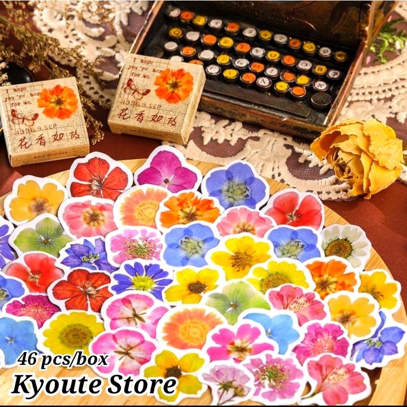 

46 pcs Sticker Deco Aesthetic Colorful Flower Bunga Warna Warni Estetik Journal Scrapbook Diary Envelope Seal
