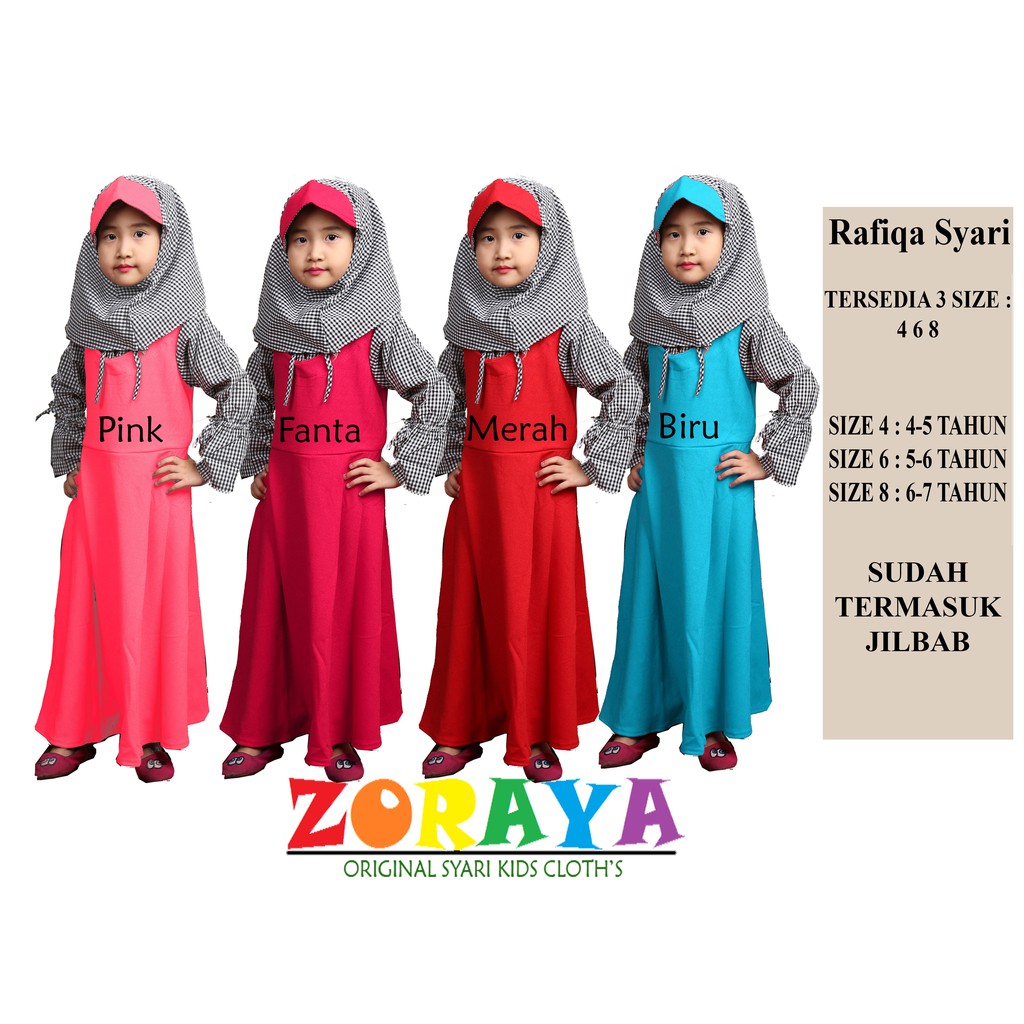 Rafiqah Gamis Syari Anak  Perempuan Cewek Polos TK SD  4 5 6 