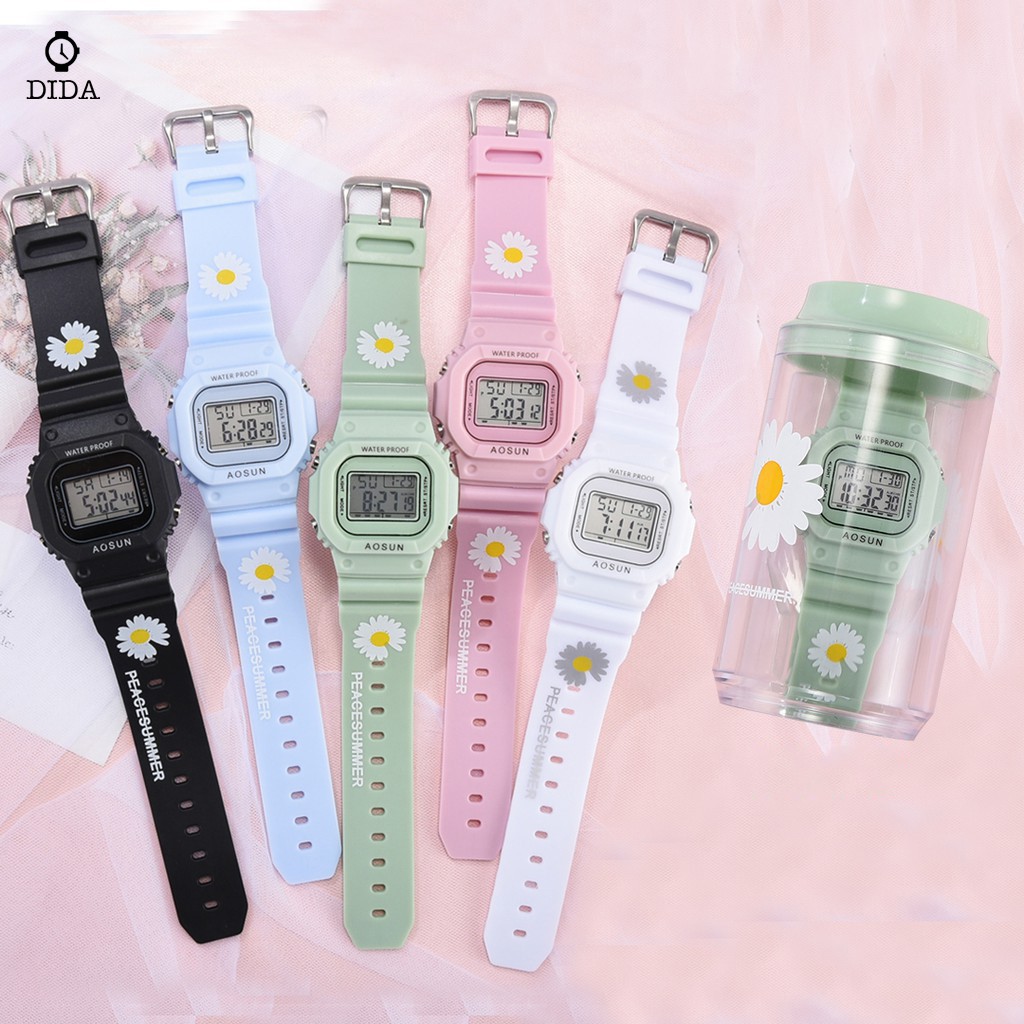 COD✔Jam Tangan Elektronik Motif Bunga Daisy Kecil Anti Air Untuk Wanita Jam Tangan Motif Bunga-1