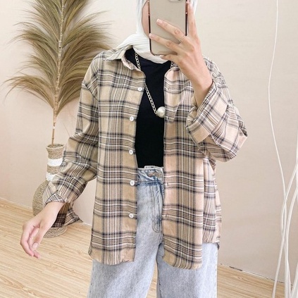 GUILEN TOP BAJU ATASAN WANITA KEMEJA KOTAK / KEMEJA KOREAN STYLE MUSLIM