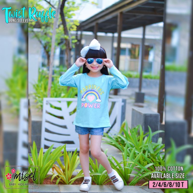 MISEL Kaos Lengan Panjang Twist Ruffle 2-8 Tahun Kaos Anak Cewe Lucu