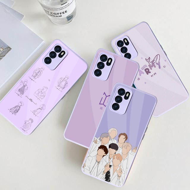 Softcase Glass Macaron lilac[SM67] For Oppo Reno 6 4G A95 A5s A16 A15 Reno 5F Reno 5 A54 | Case Oppo
