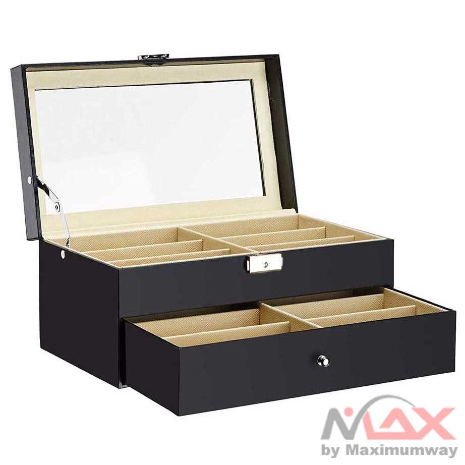 Kotak Organizer Kacamata Kotak Penyimpanan Kacamata Eyeglasses Sunglasses Box 12 Slot Leather 12 Piece Eyeglasses Storage and Sunglass Glasses Display Drawer Lockable Case Organizer PU Leather Watch glasses jewelry storage box Watch Jewelry glasses dust