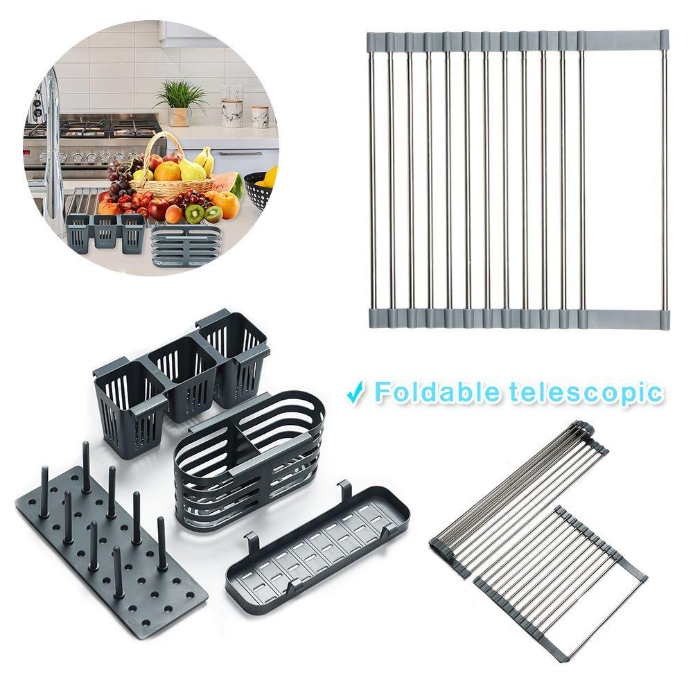 Solighter Sink Drain Rack Portable Pembersih Sayur Stainless Steel