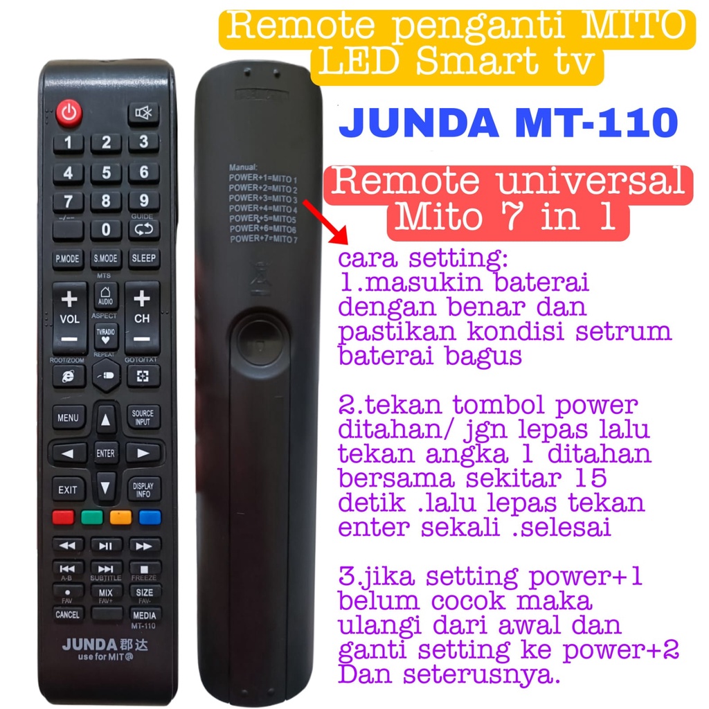 NEW  REMOTE MULTI UNIVERSAL LED SMART TV MITO JUNDA MT 110