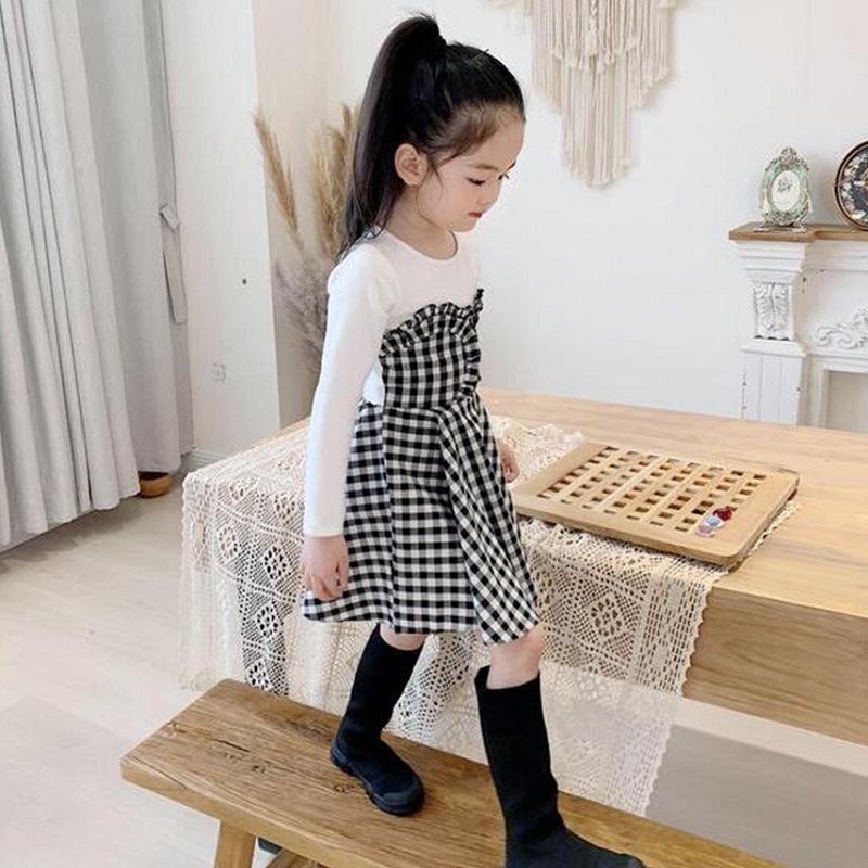 DK32 NEW Dress lengan panjang  /baju dress anak /pakaian bayi anak perempuan motif kotak - kotak