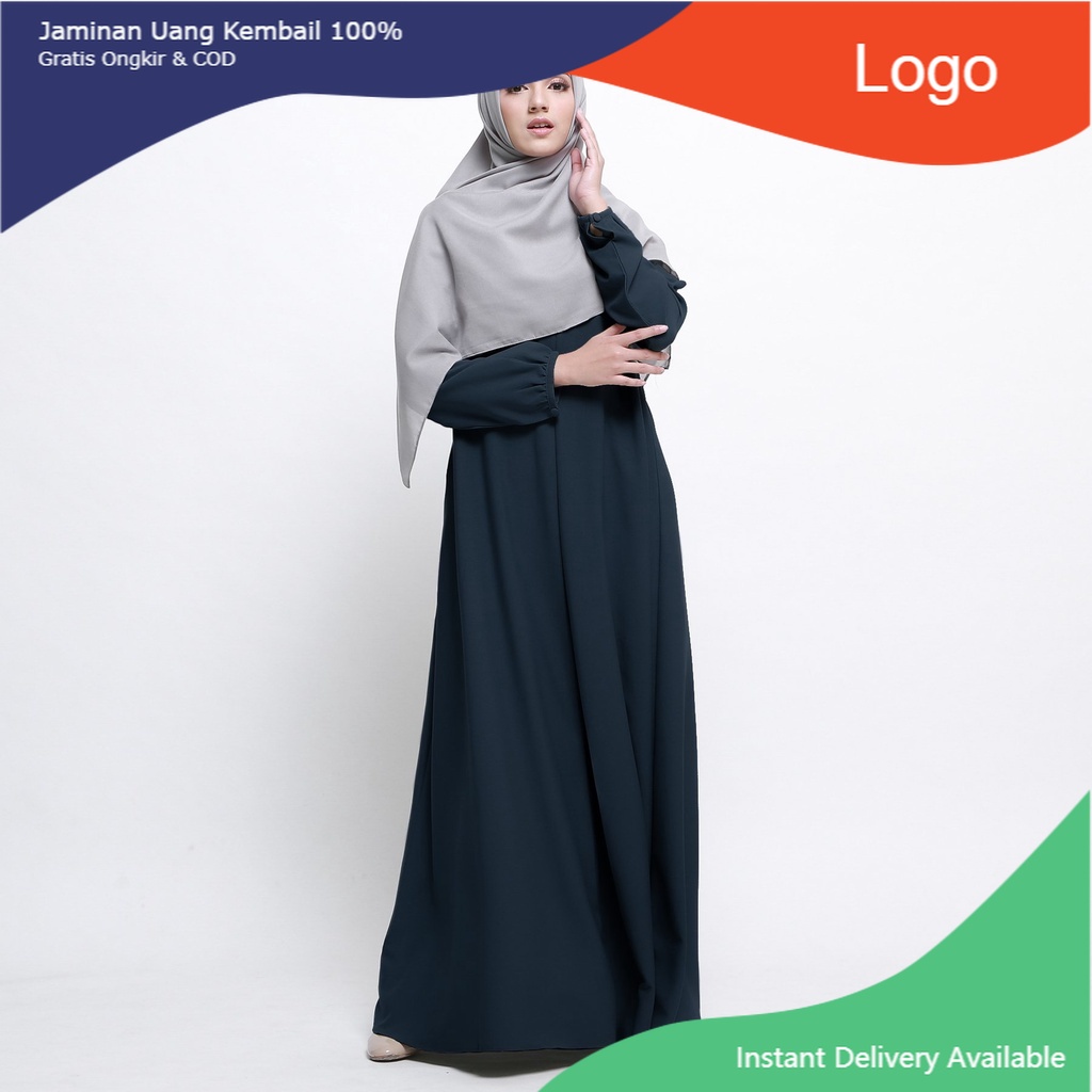 Alea Dress Navy by BITA Tufine - Gamis Polos Wanita dengan Ploi Depan