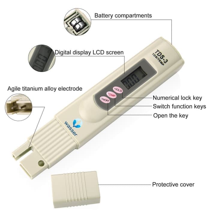 TDS meter Digital Portable TDS 3 ukur Hidroponik 0-9990ppm Tas Hitam