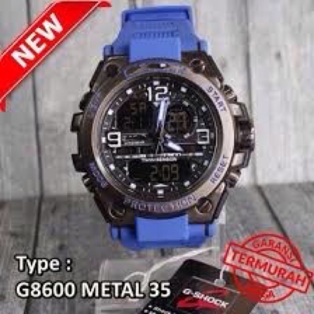 JAM TANGAN RUBBER PRIA CASI* G-SHOC* GST-8600 G-8600 DUAL-TIME METAL TANHAN AIR  FREE BATERAI G7