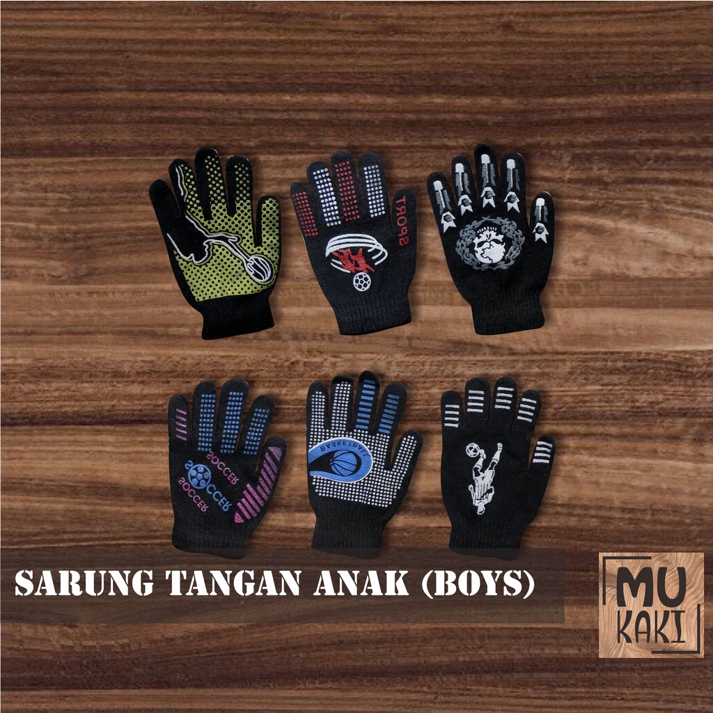 Sarung Tangan Anak Laki-laki Full Jari Antislip Usia 2 - 7 Tahun  Mukaki