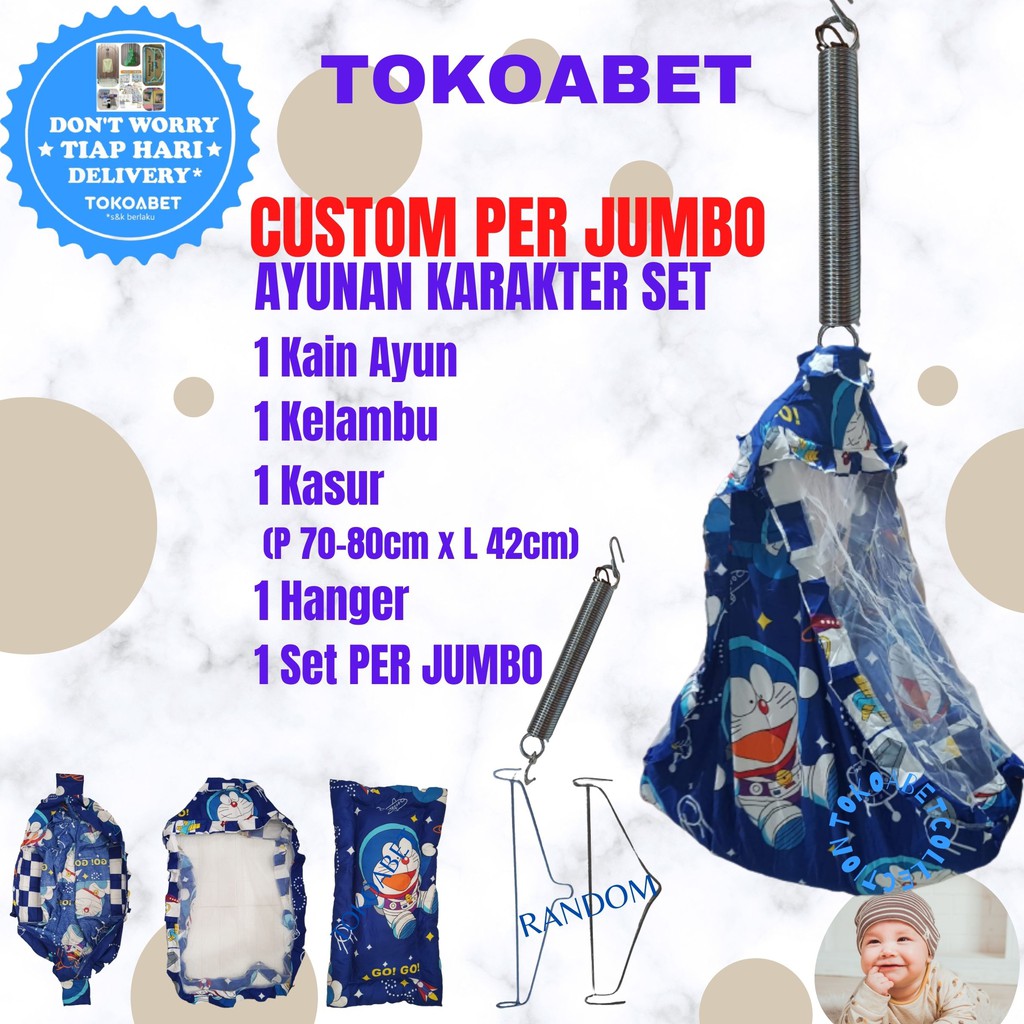 CUSTOM JOEYI PER SET AYUNAN KAIN KARAKTER Manual PER Perlengkapan Tidur Bayi NEW VARIAN