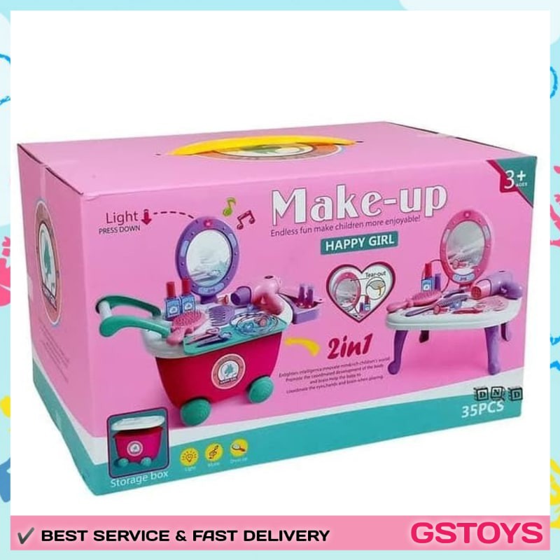 Mainan Makeup Anak Perempuan Mainan Mekap Cewek MAKE UP HAPPY GIRL PLAYSET 2 IN 1 35 pcs No 688-30B
