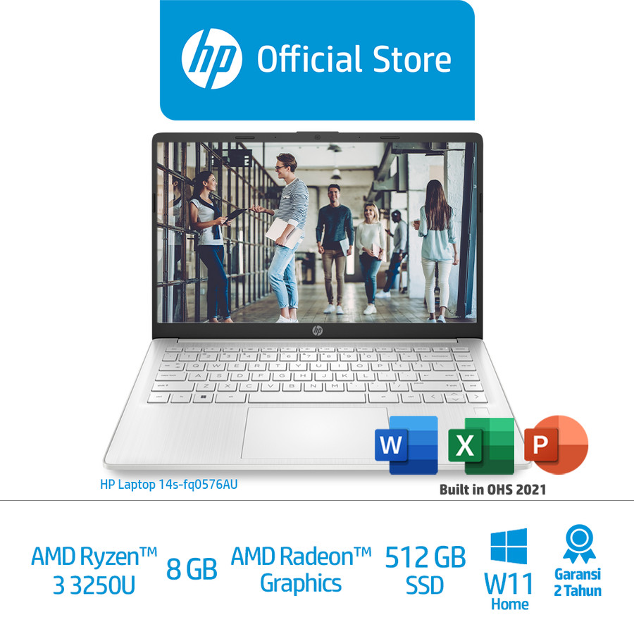 HP Laptop 14" Silver 14s-fq0576AU AMD Ryzen 3-3250U/512GBSSD/8GB/UMA/NO-ODD - 2 Years Warranty