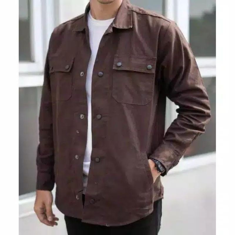 TRUCKER JACKET SEMI PARKA PRIA(SIZE M-XXL)-COKLAT