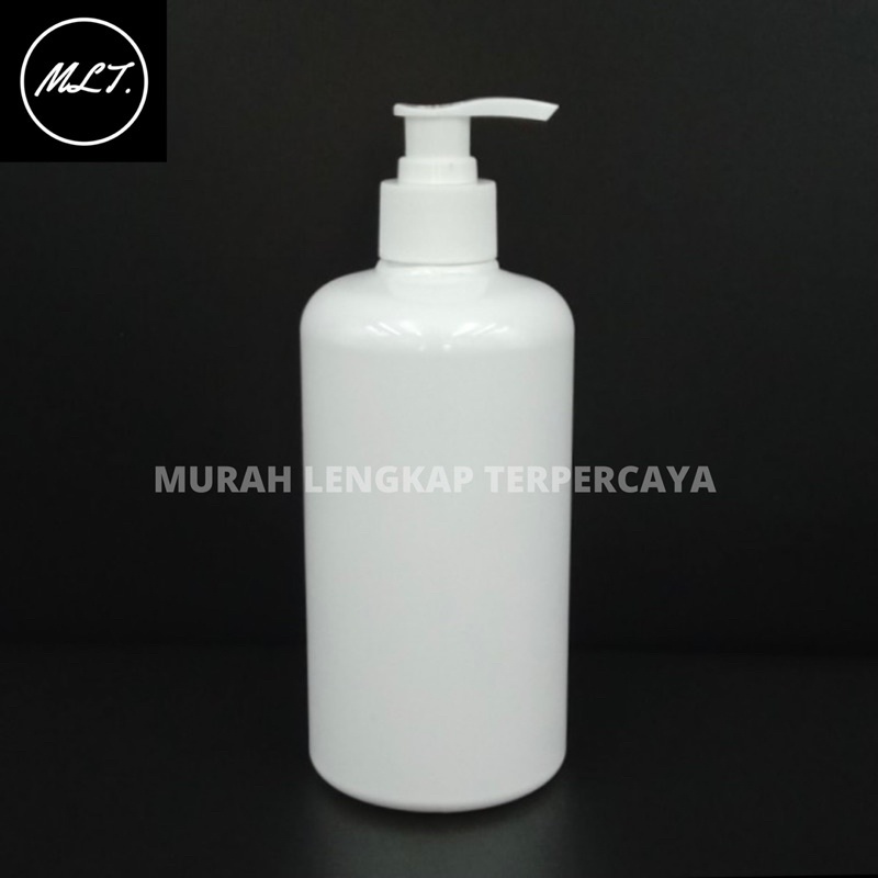 BOTOL PUMP 500 ML PUTIH GLOSSY FULL PUTIH PET/ BOTOL POMPA 500 ML LOTION PUMP PUTIH