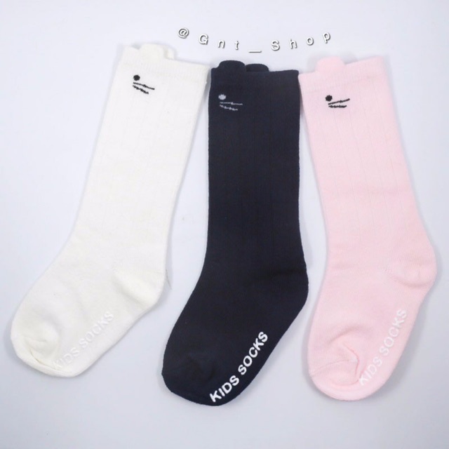 edt Kaos kaki polos anak bayi long knee socks panjang selutut antislip sekolah tk putih