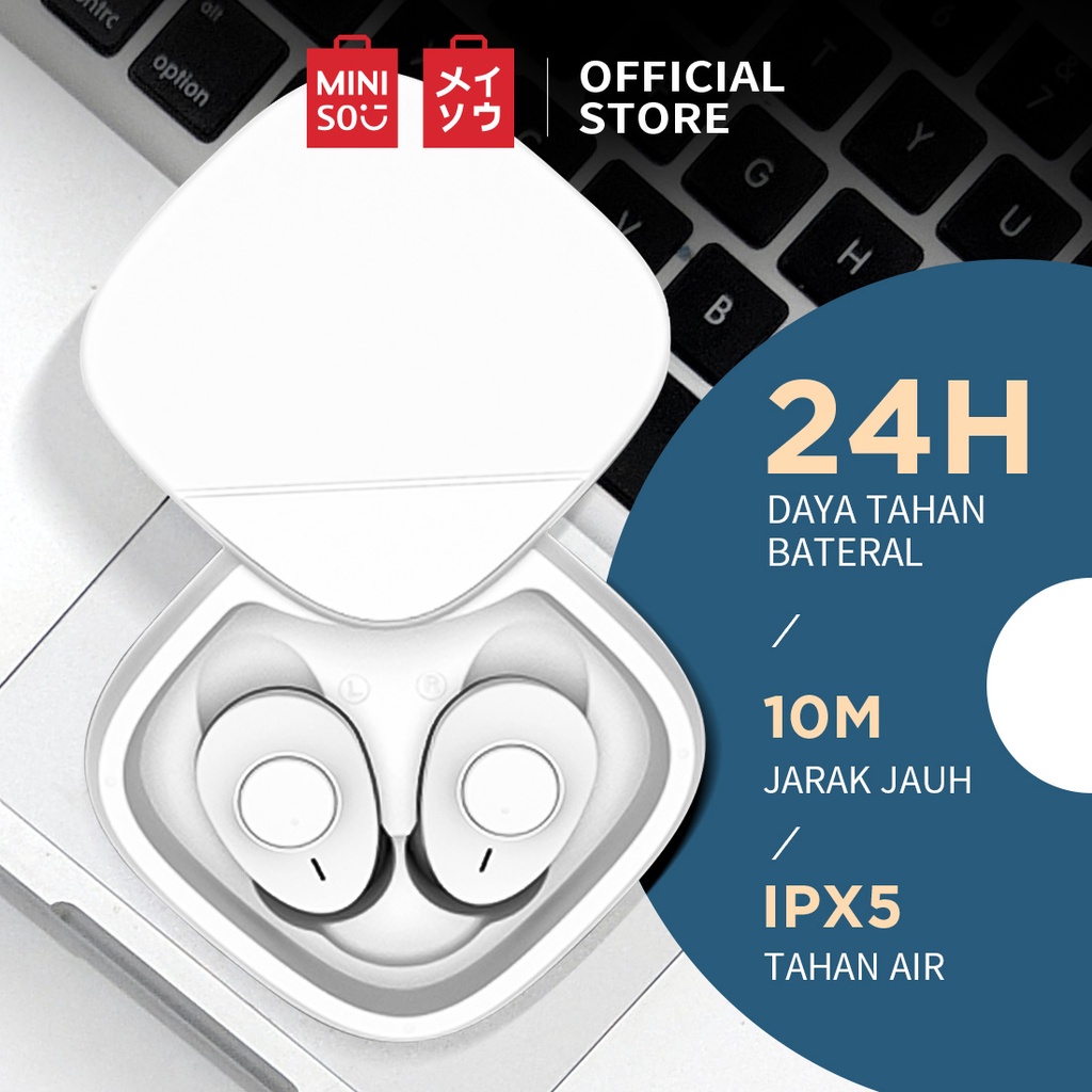 Miniso Bluetooth Headset HD TWS Headphone True Wireless Earphone Noise Cancelling Stereo Mini Earbuds In-ear MiniSounds Scre-white