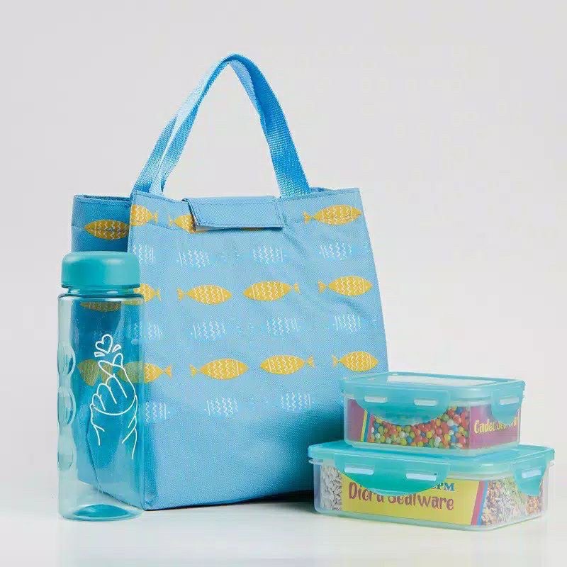 TAS BEKAL/KOTAK MAKAN LUNCH/SET 4PCS MOTIF IKAN