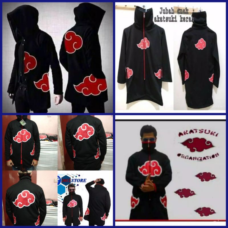 JAKET JUBAH SWEATER HOODIE PRIA-WANITA WIBU ANIME NARUTO AKATSUKI COOSPLAY KEREN TERLARIS-JUBAH NARU