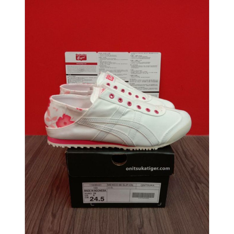 SEPATU ONITSUKA TIGER SLIP ON WHITE PINK SAKURA 100% ORIGINAL